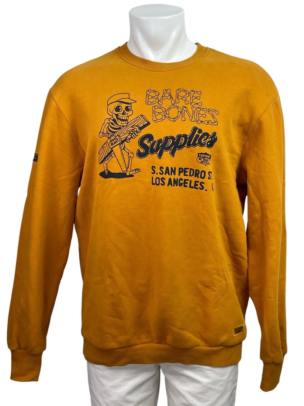 Superdry Men's Orange Bare Bones Fleece Long Sleeve Crewneck Sweatshirt Top L